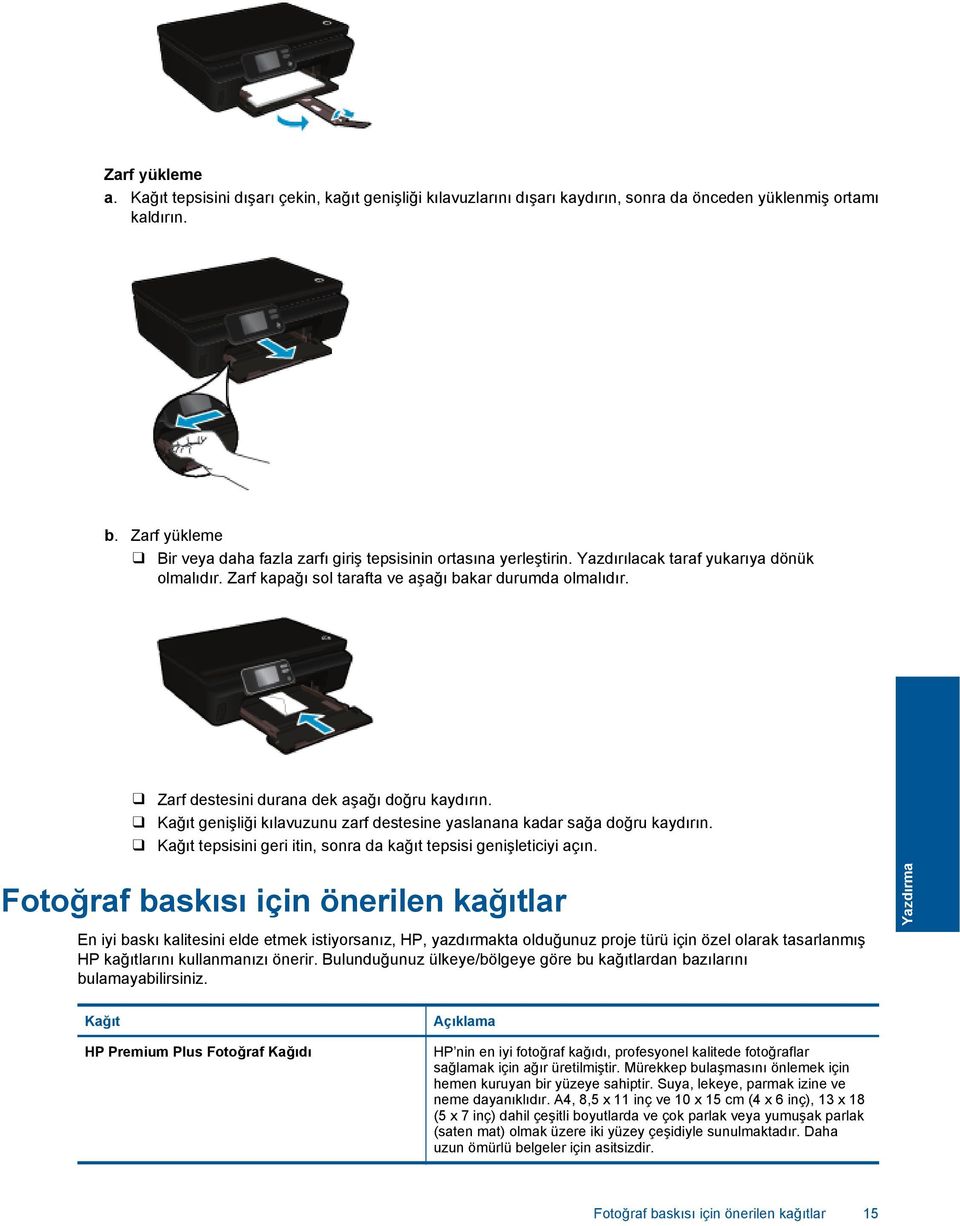 Zarf destesini durana dek aşağı doğru kaydırın. Kağıt genişliği kılavuzunu zarf destesine yaslanana kadar sağa doğru kaydırın. Kağıt tepsisini geri itin, sonra da kağıt tepsisi genişleticiyi açın.