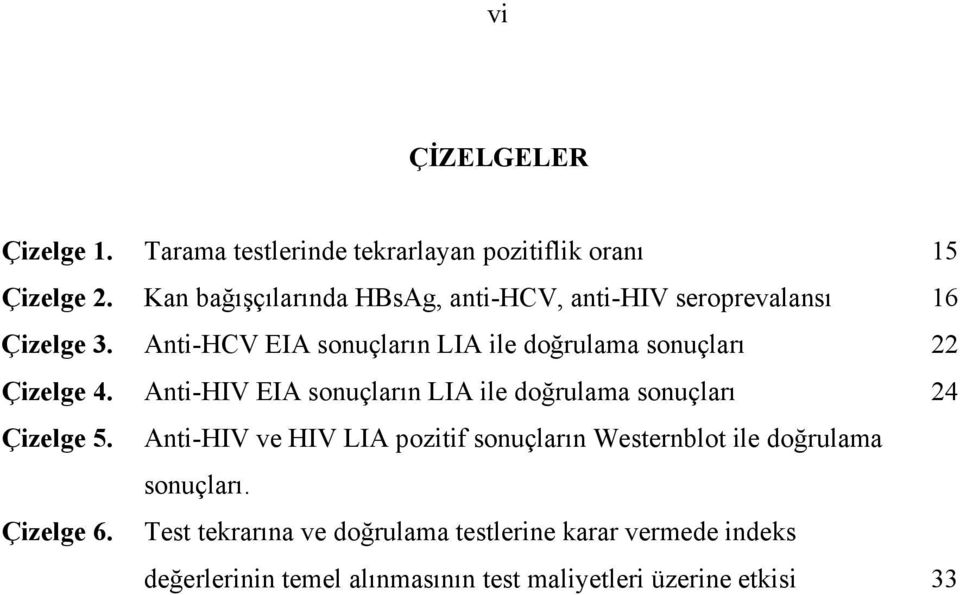 Anti-HCV EIA sonuçların LIA ile doğrulama sonuçları 22 Çizelge 4.