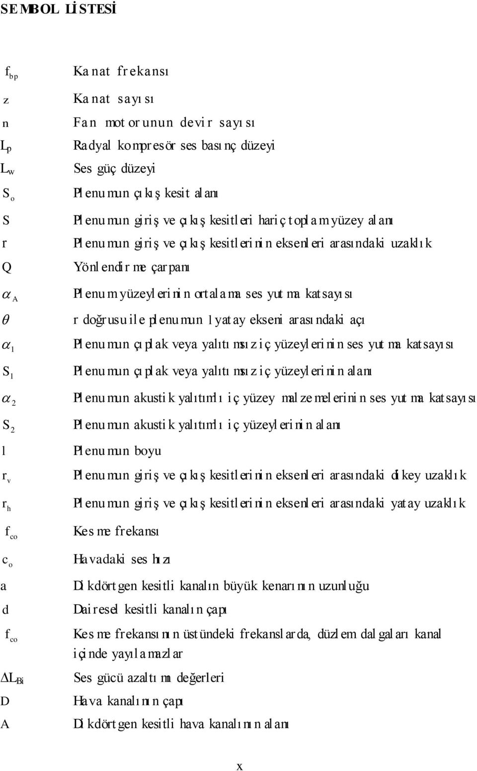 ortalama ses yut ma katsayısı r doğrusu ile plenumun l yat ay ekseni arası ndaki açı Pl enu mun çı plak veya yalıtı msız iç yüzeyl eri ni n ses yut ma katsayısı Pl enu mun çı plak veya yalıtı msız iç