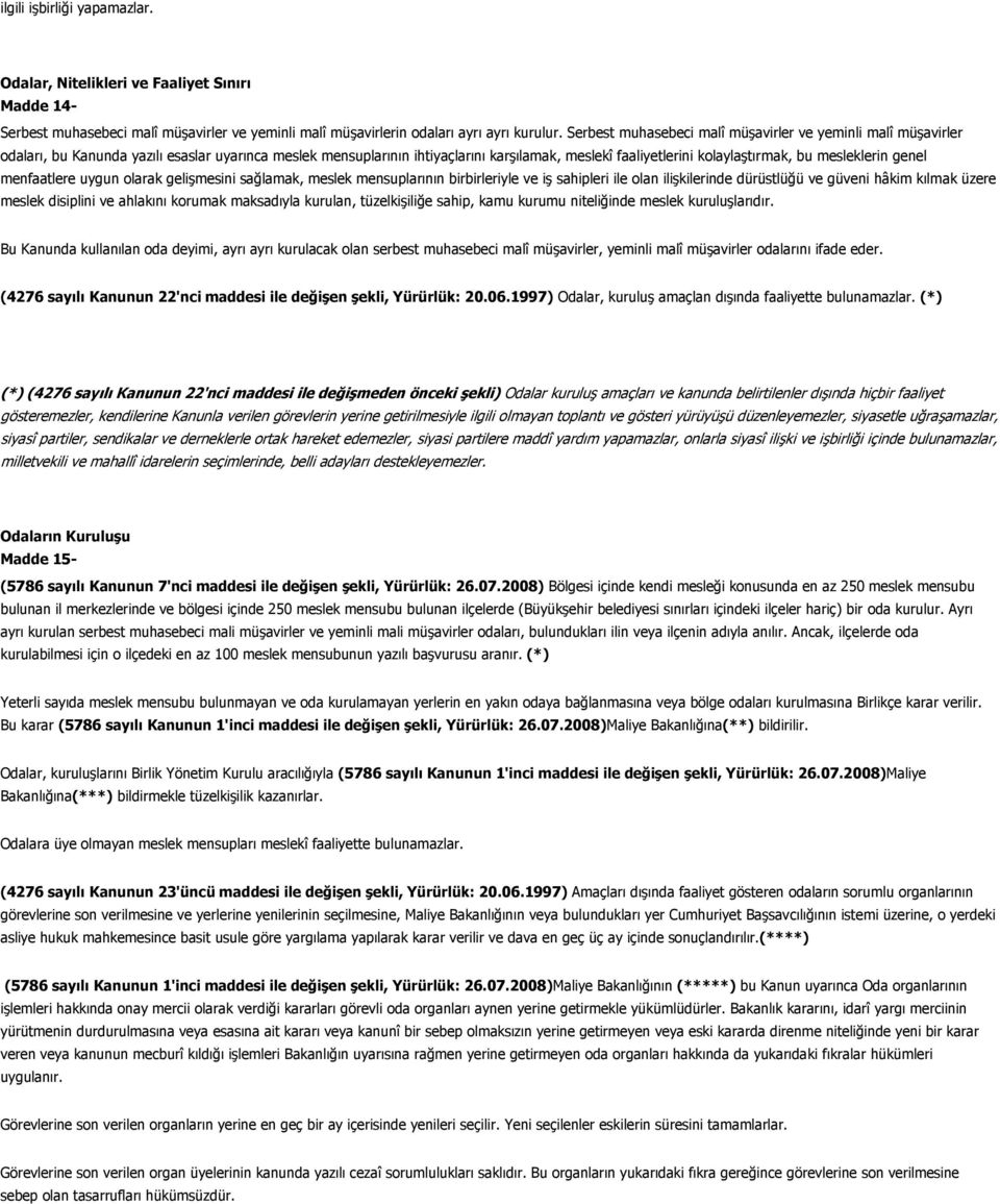 mesleklerin genel menfaatlere uygun olarak gelişmesini sağlamak, meslek mensuplarının birbirleriyle ve iş sahipleri ile olan ilişkilerinde dürüstlüğü ve güveni hâkim kılmak üzere meslek disiplini ve