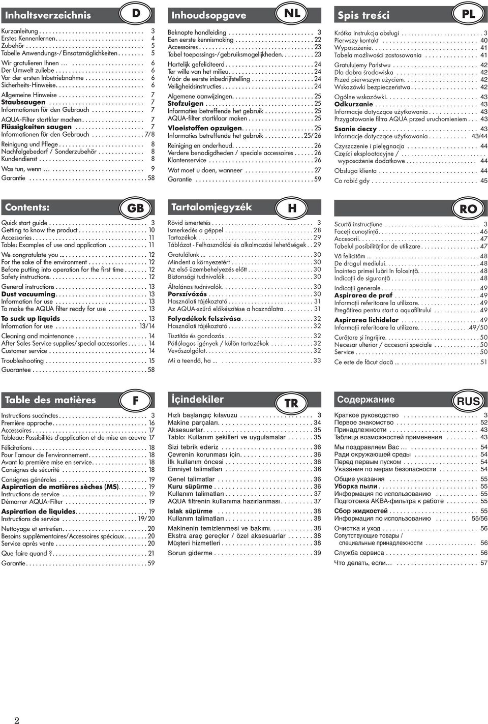 ......................... 7 Staubsaugen............................. 7 Informationen für den Gebrauch................ 7 AQUA-Filter startklar machen................... 7 Flüssigkeiten saugen.