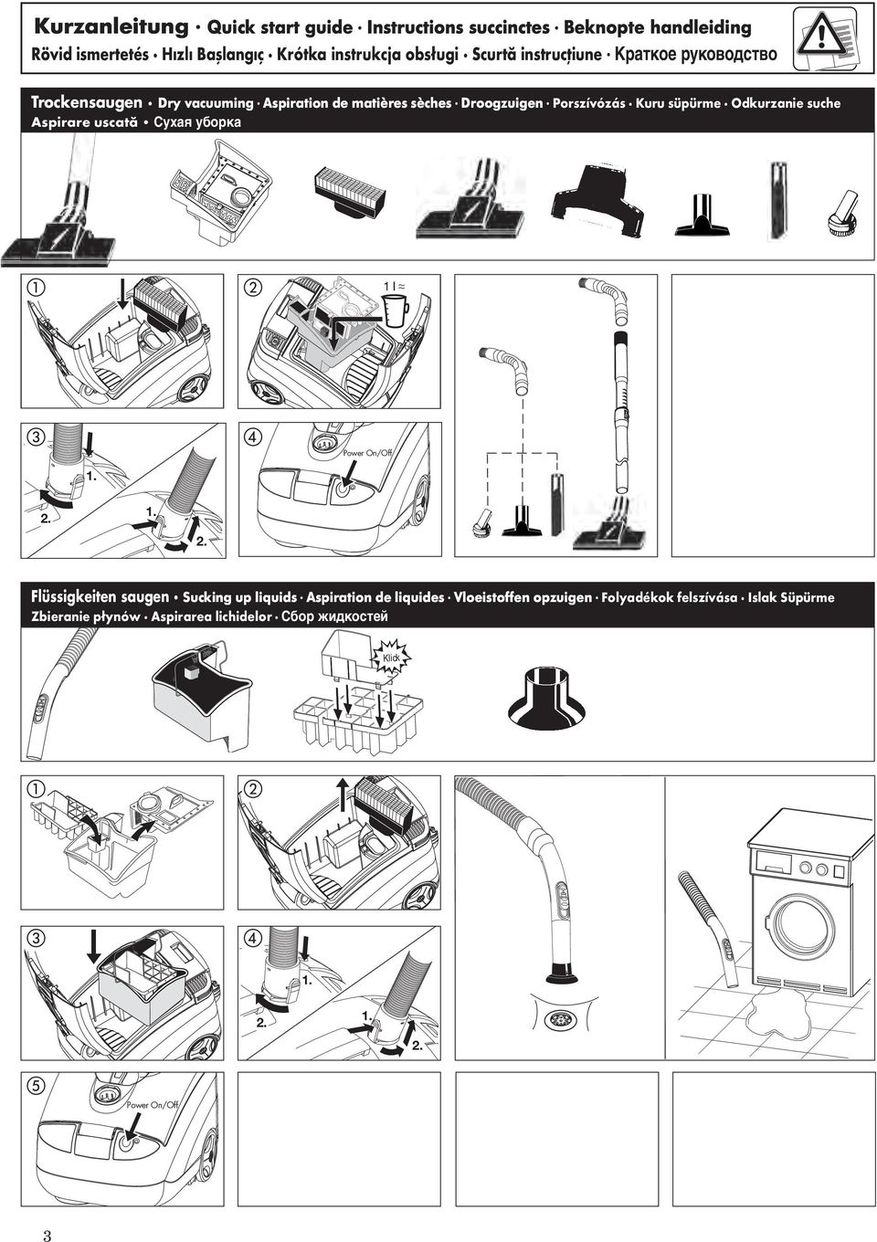 Odkurzanie suche Aspirare uscată Сухая уборка Power On/Off 1. 2.