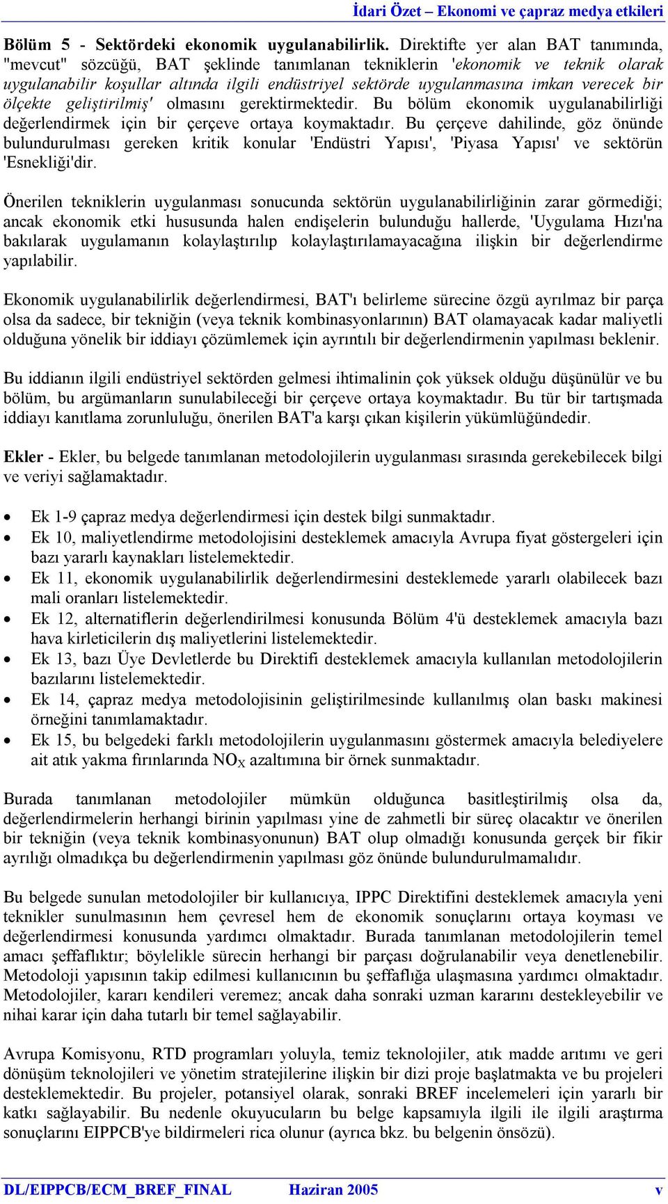 verecek bir ölçekte geliştirilmiş' olmasını gerektirmektedir. Bu bölüm ekonomik uygulanabilirliği değerlendirmek için bir çerçeve ortaya koymaktadır.