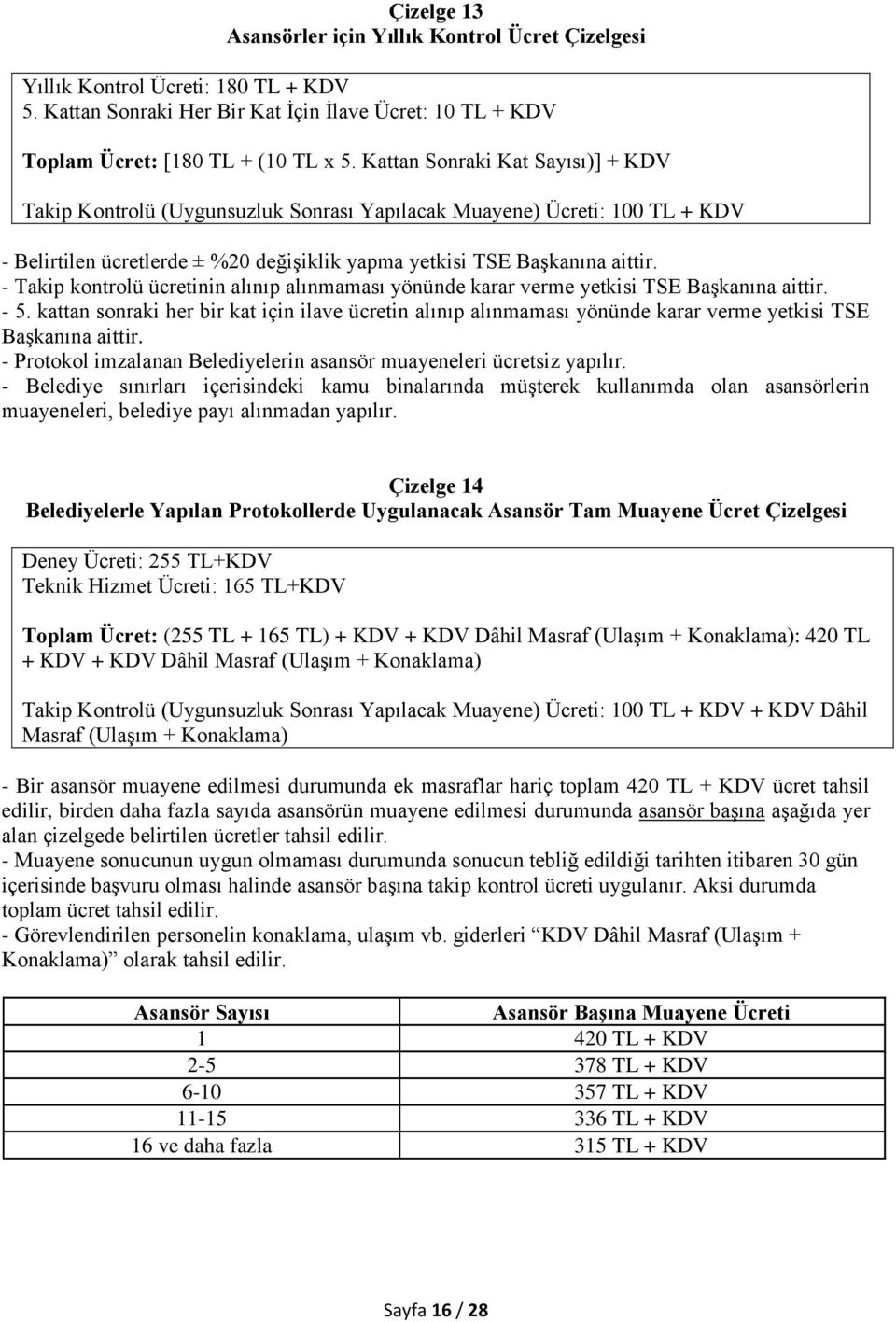 - Takip kontrolü ücretinin alınıp alınmaması yönünde karar verme yetkisi TSE Başkanına aittir. - 5.