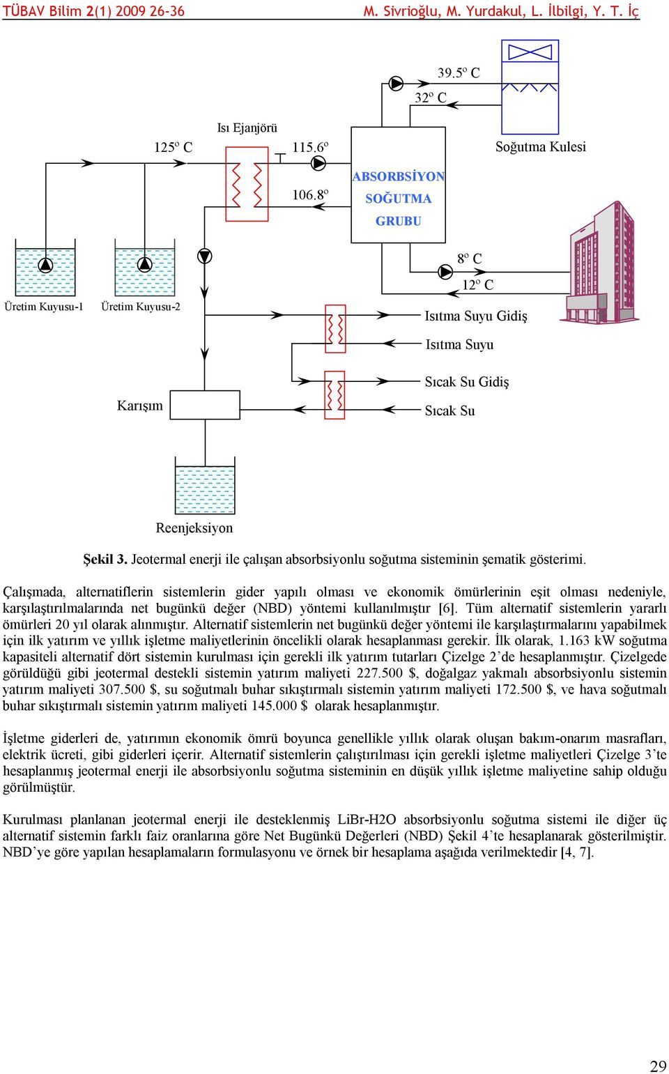 Jeotermal enerji ile çalışan absorbsiyonlu soğutma sisteminin şematik gösterimi.