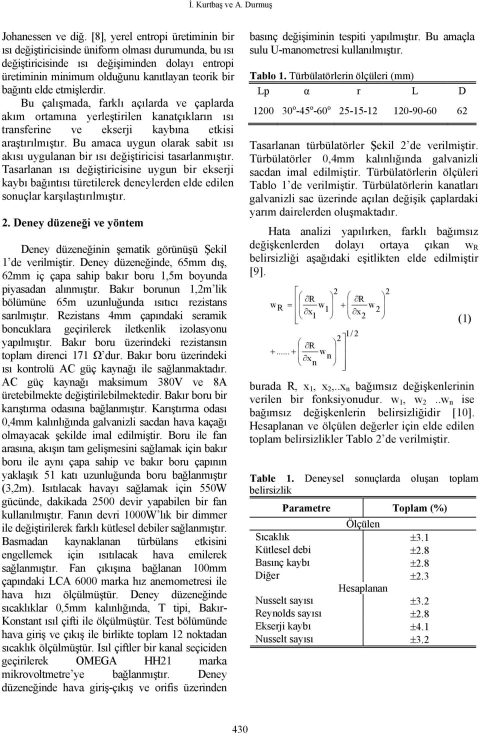 Bu alışada, farklı aılarda e aplarda akı rtaına yerleştirilen kanatıkların ısı transferine e ekserji kaybına etkisi araştırılıştır.