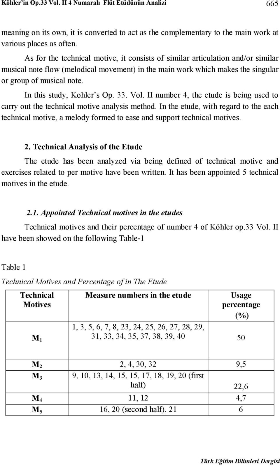 In this study, Kohler s Op. 33. Vol. II number 4, the etude is being used to carry out the technical motive analysis method.
