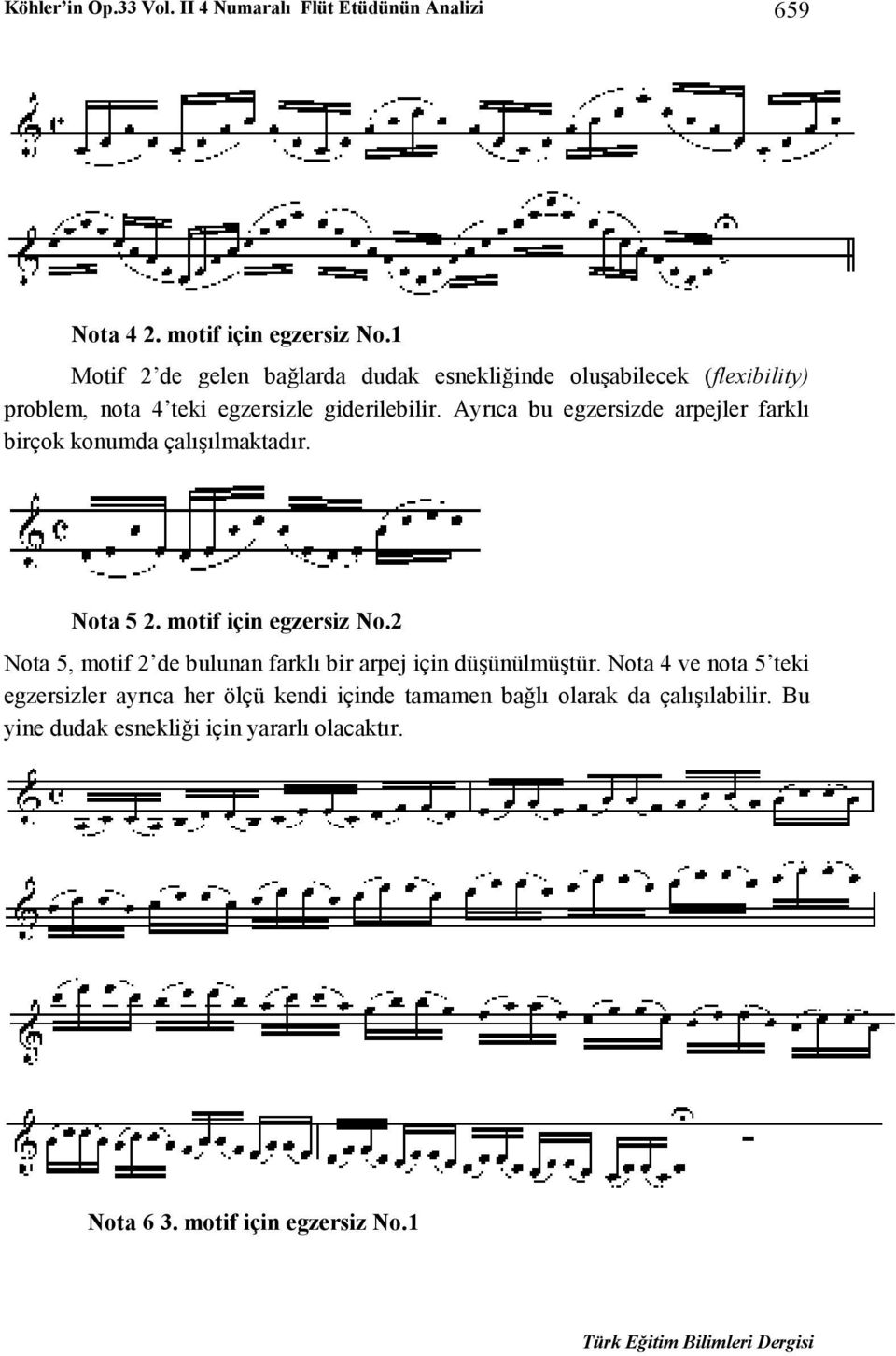 Ayrıca bu egzersizde arpejler farklı birçok konumda çalışılmaktadır. Nota 5 2. motif için egzersiz No.