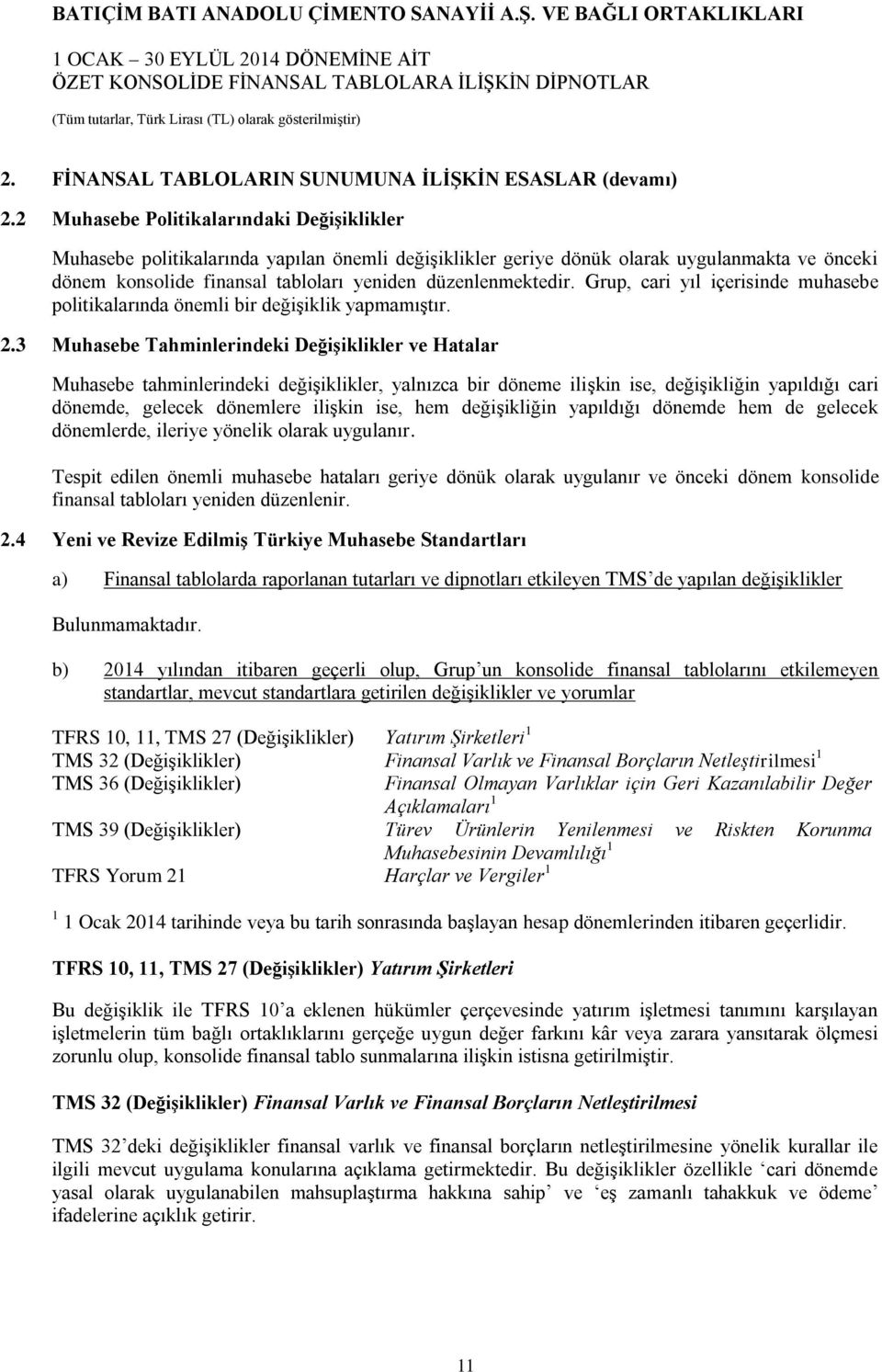 Grup, cari yıl içerisinde muhasebe politikalarında önemli bir değişiklik yapmamıştır. 2.