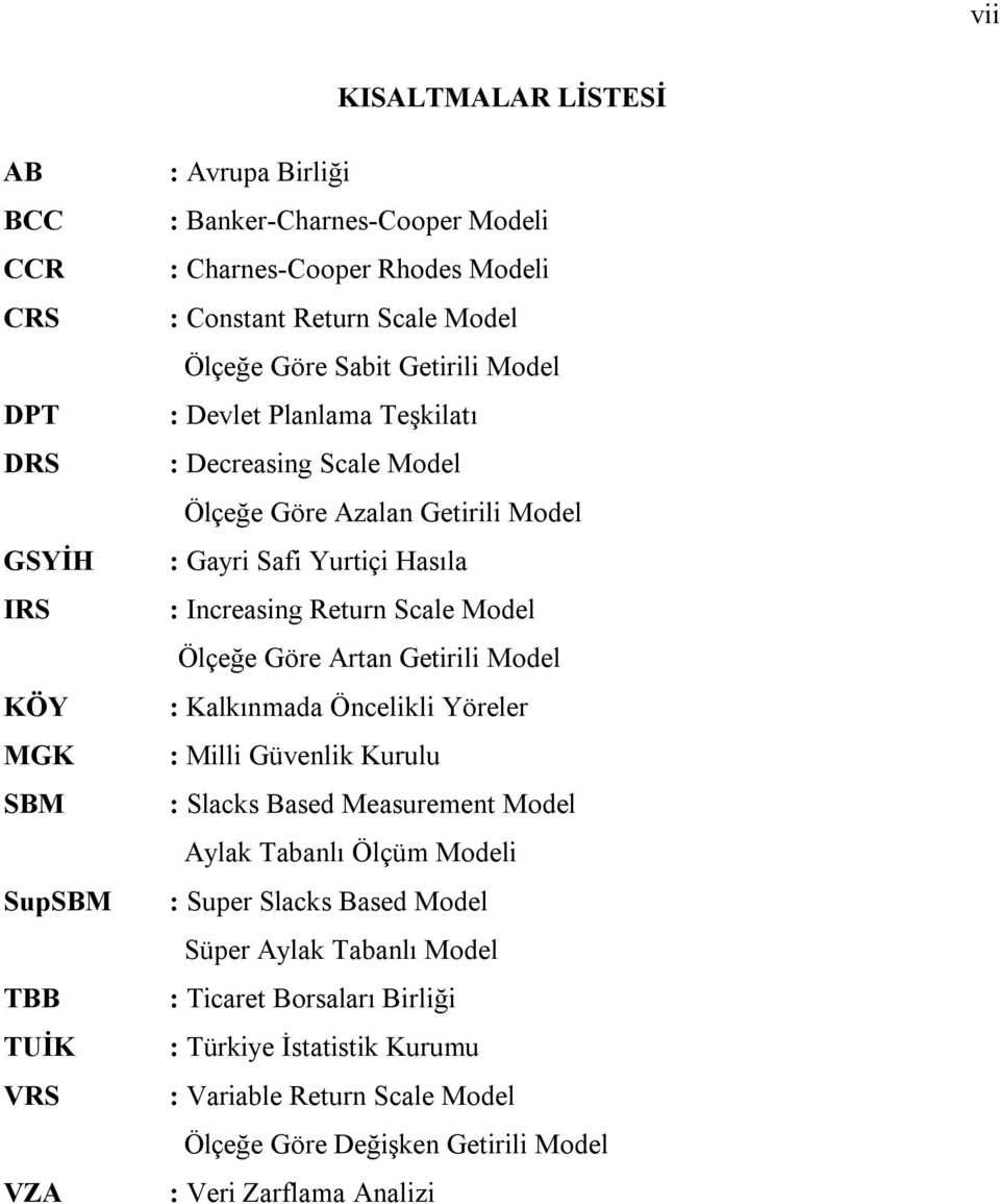 Increasing Return Scale Model Ölçeğe Göre Artan Getirili Model : Kalkınmada Öncelikli Yöreler : Milli Güvenlik Kurulu : Slacks Based Measurement Model Aylak Tabanlı Ölçüm Modeli :