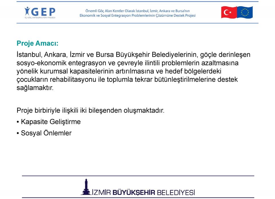 kapasitelerinin artırılmasına ve hedef bölgelerdeki çocukların rehabilitasyonu ile toplumla tekrar