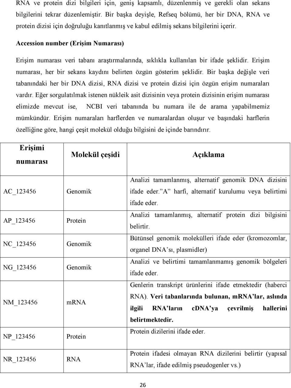 Accession number (Erişim Numarası) Erişim numarası veri tabanı araştırmalarında, sıklıkla kullanılan bir ifade şeklidir. Erişim numarası, her bir sekans kaydını belirten özgün gösterim şeklidir.