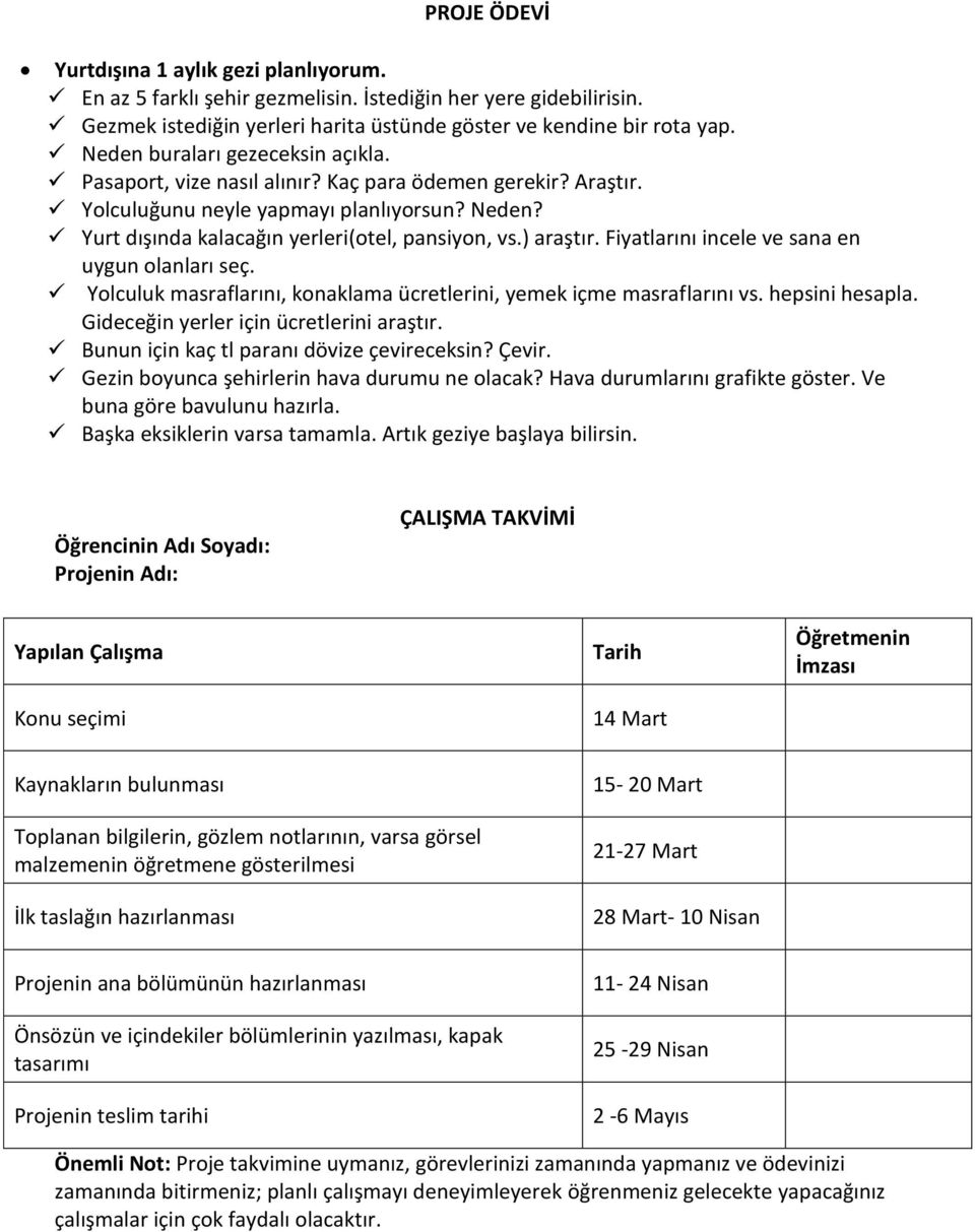 ) araştır. Fiyatlarını incele ve sana en uygun olanları seç. Yolculuk masraflarını, konaklama ücretlerini, yemek içme masraflarını vs. hepsini hesapla. Gideceğin yerler için ücretlerini araştır.