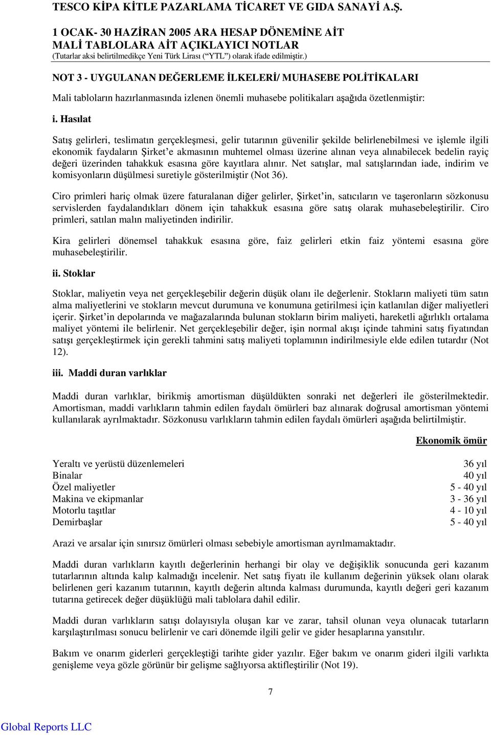 nabilecek bedelin rayiç de eri üzerinden tahakkuk esas na göre kay tlara al n r. Net sat lar, mal sat lar ndan iade, indirim ve komisyonlar n dü ülmesi suretiyle gösterilmi tir (Not 36).