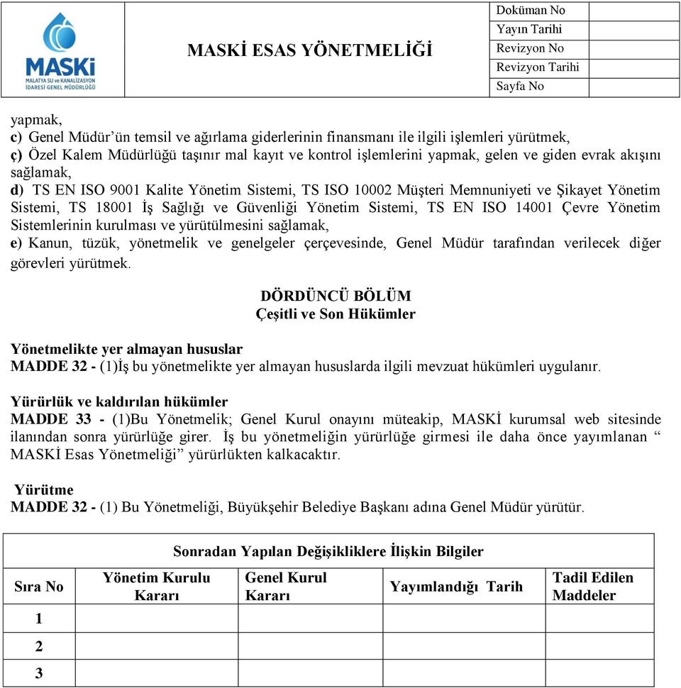 Yönetim Sistemlerinin kurulması ve yürütülmesini sağlamak, e) Kanun, tüzük, yönetmelik ve genelgeler çerçevesinde, Genel Müdür tarafından verilecek diğer görevleri yürütmek.