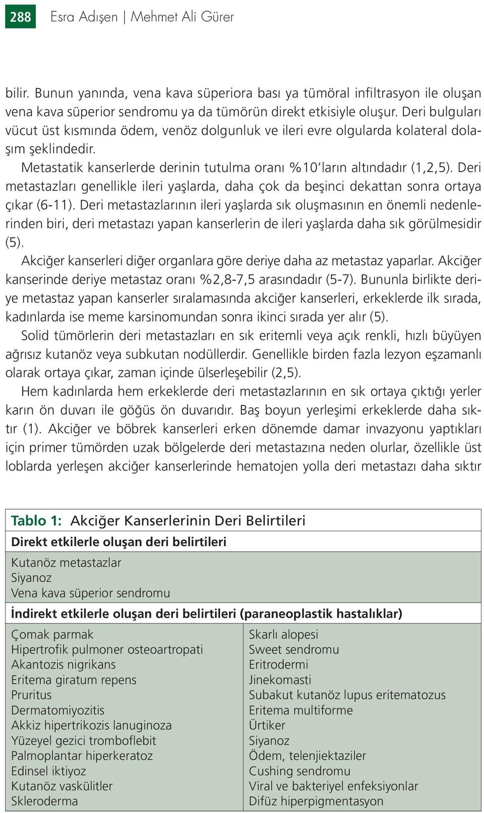 Deri metastazları genellikle ileri yaşlarda, daha çok da beşinci dekattan sonra ortaya çıkar (6-11).