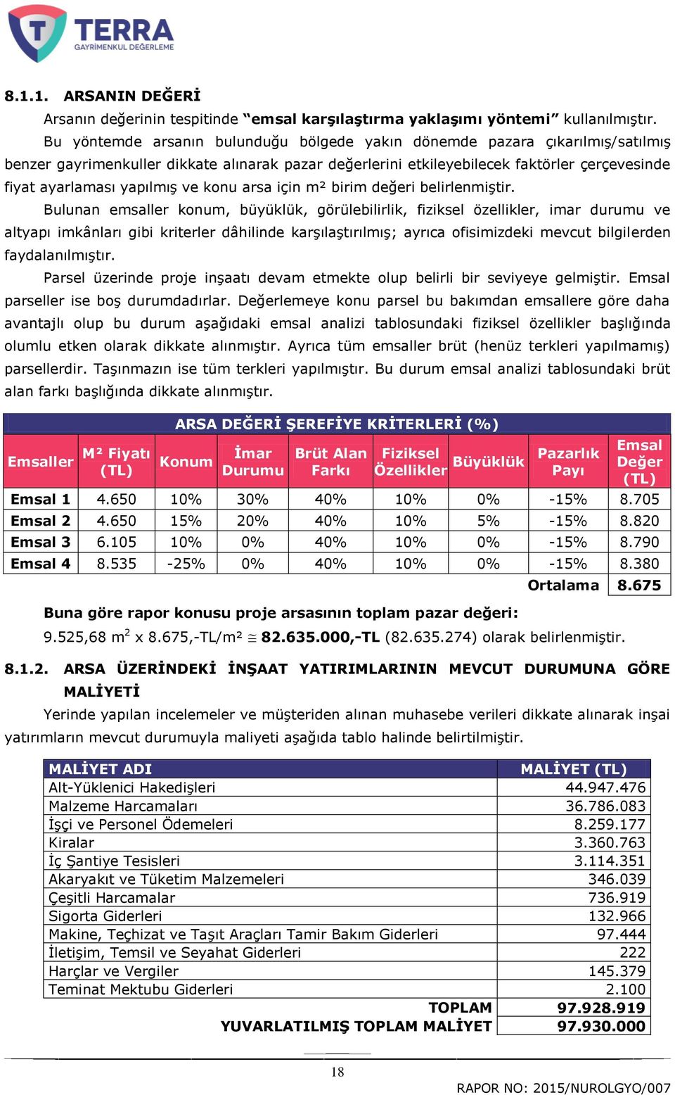 yapılmıģ ve konu arsa için m² birim değeri belirlenmiģtir.