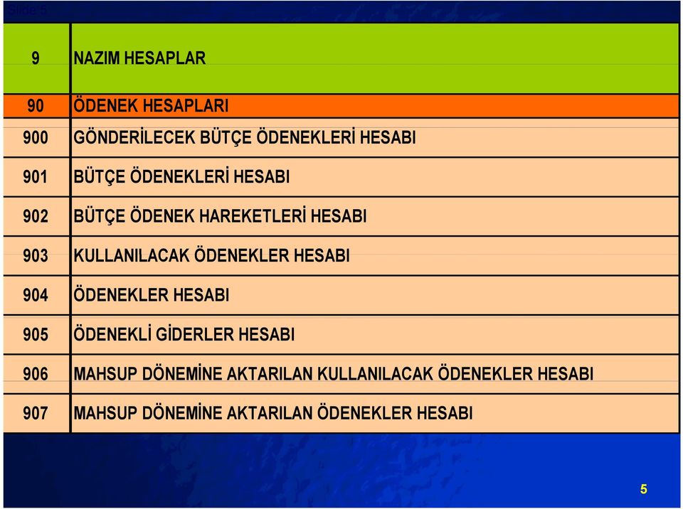 ÖDENEKLER HESABI 904 ÖDENEKLER HESABI 905 ÖDENEKLİ GİDERLER HESABI 906 MAHSUP