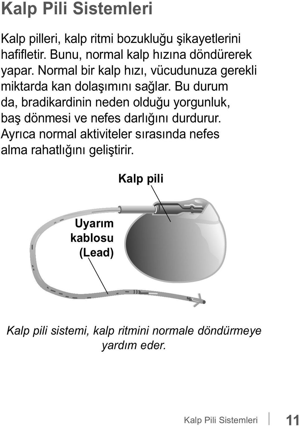 Bu durum da, bradikardinin neden olduğu yorgunluk, baş dönmesi ve nefes darlığını durdurur.