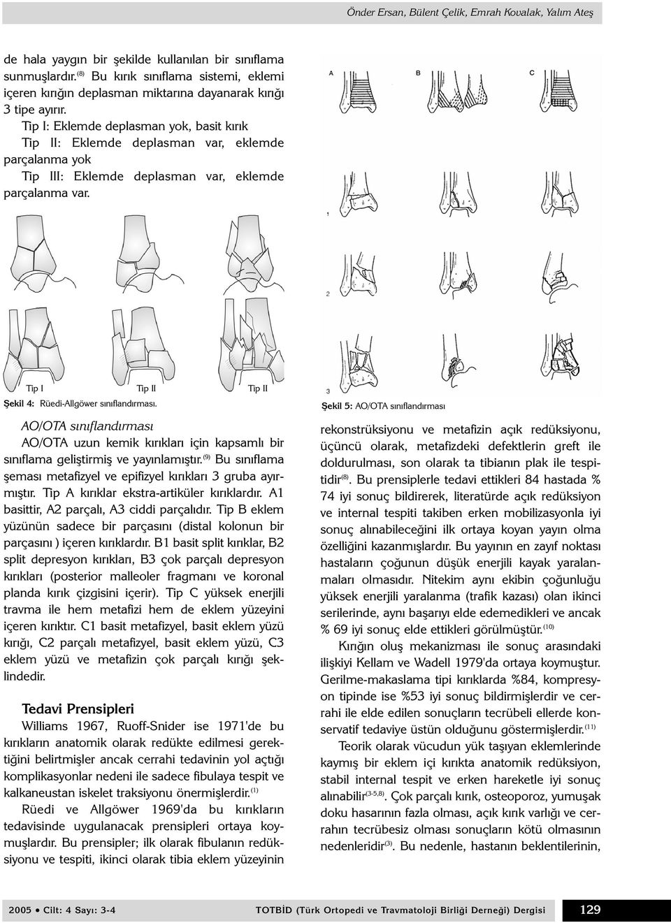 Tip I Tip II Tip II Þekil 4: Rüedi-Allgöwer sýnýflandýrmasý. AO/OTA sýnýflandýrmasý AO/OTA uzun kemik kýrýklarý için kapsamlý bir sýnýflama geliþtirmiþ ve yayýnlamýþtýr.