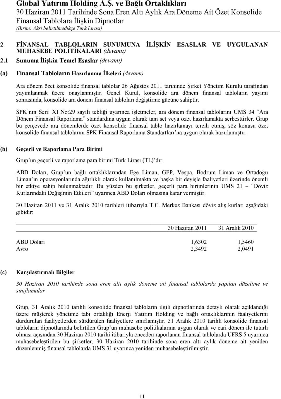 yayımlanmak üzere onaylanmıştır. Genel Kurul, konsolide ara dönem finansal tabloların yayımı sonrasında, konsolide ara dönem finansal tabloları değiştirme gücüne sahiptir.