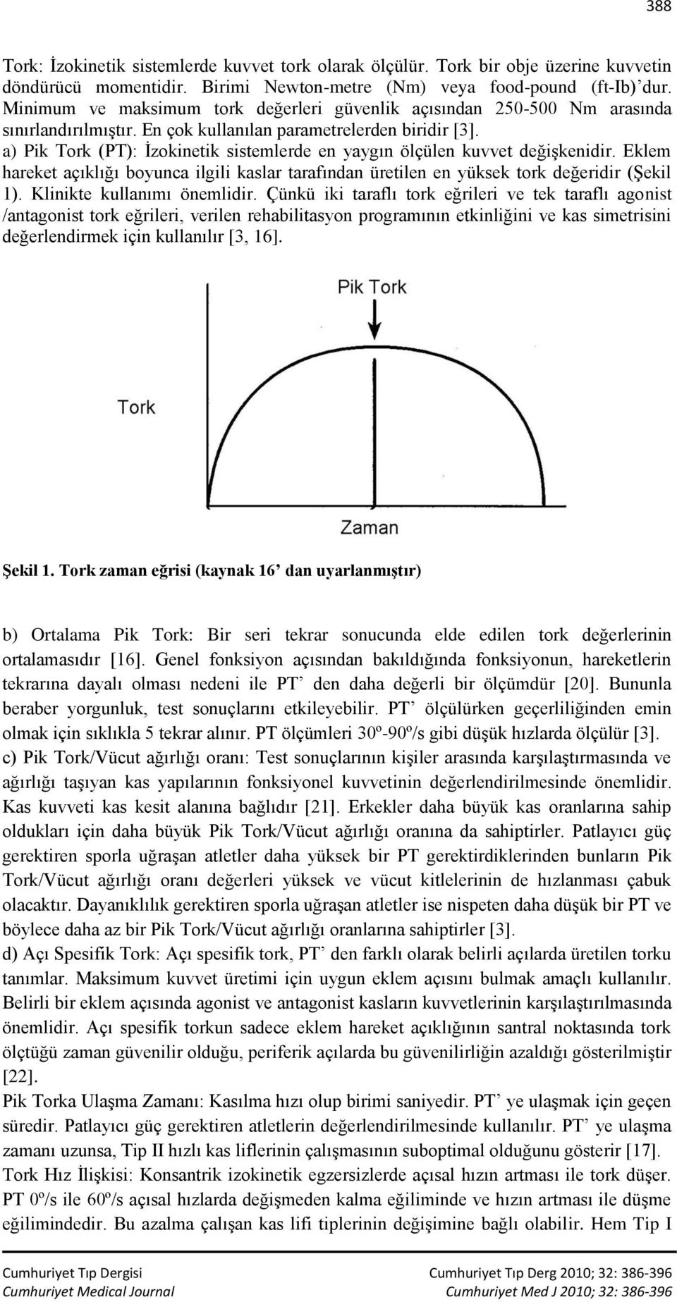 a) Pik Tork (PT): İzokinetik sistemlerde en yaygın ölçülen kuvvet değişkenidir. Eklem hareket açıklığı boyunca ilgili kaslar tarafından üretilen en yüksek tork değeridir (Şekil 1).