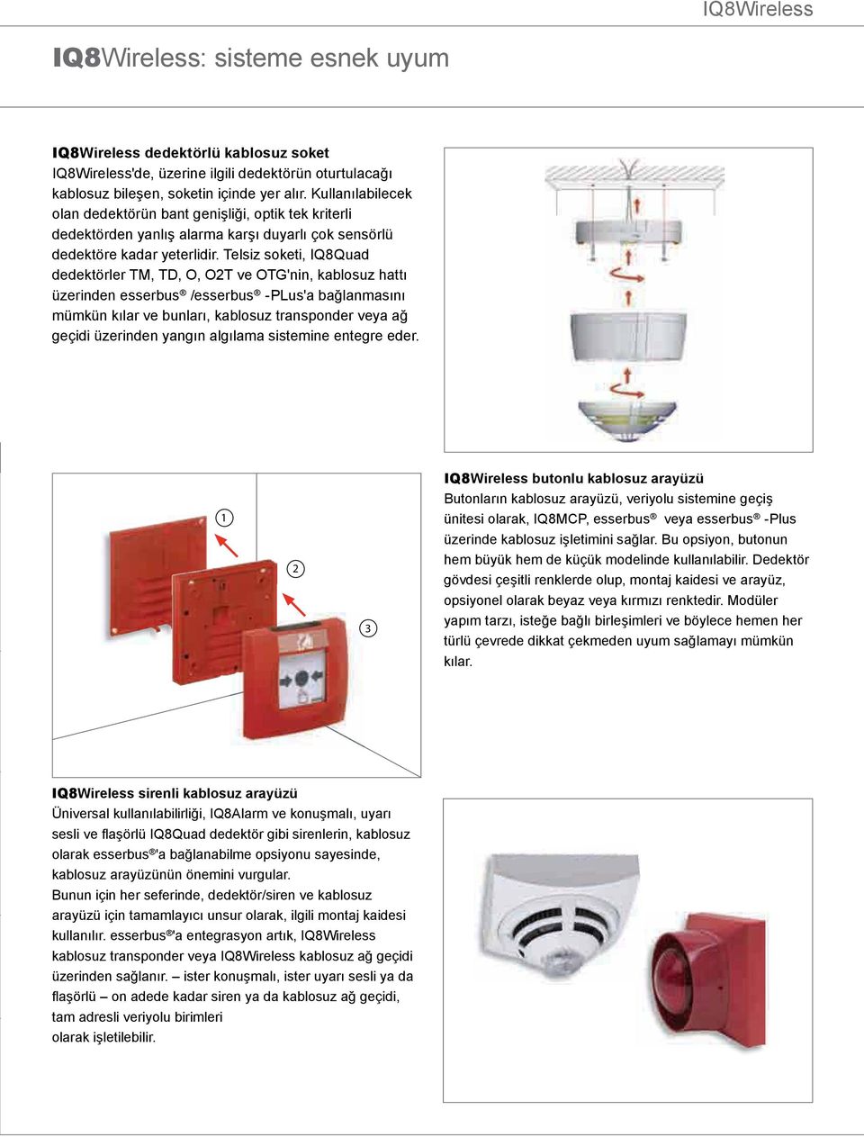 Telsiz soketi, IQ8Quad dedektörler TM, TD, O, O2T ve OTG'nin, kablosuz hattı üzerinden esserbus /esserbus -PLus'a bağlanmasını mümkün kılar ve bunları, kablosuz transponder veya ağ geçidi üzerinden