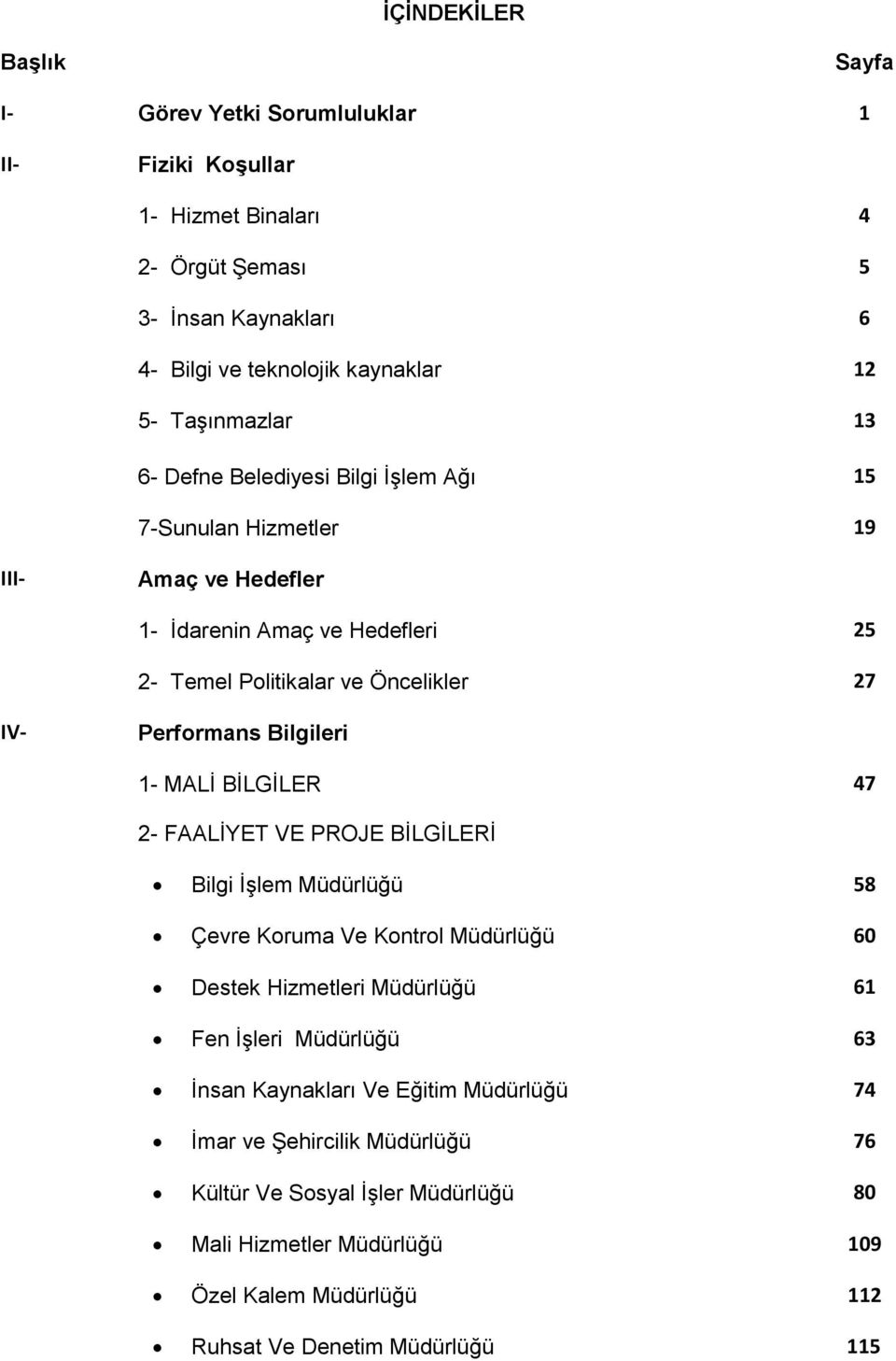 Performans Bilgileri 1- MALİ BİLGİLER 47 2- FAALİYET VE PROJE BİLGİLERİ Bilgi İşlem Müdürlüğü 58 Çevre Koruma Ve Kontrol Müdürlüğü 60 Destek Hizmetleri Müdürlüğü 61 Fen İşleri