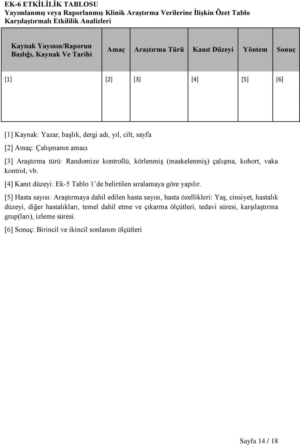 (maskelenmiş) çalışma, kohort, vaka kontrol, vb. [4] Kanıt düzeyi: Ek-5 Tablo 1 de belirtilen sıralamaya göre yapılır.