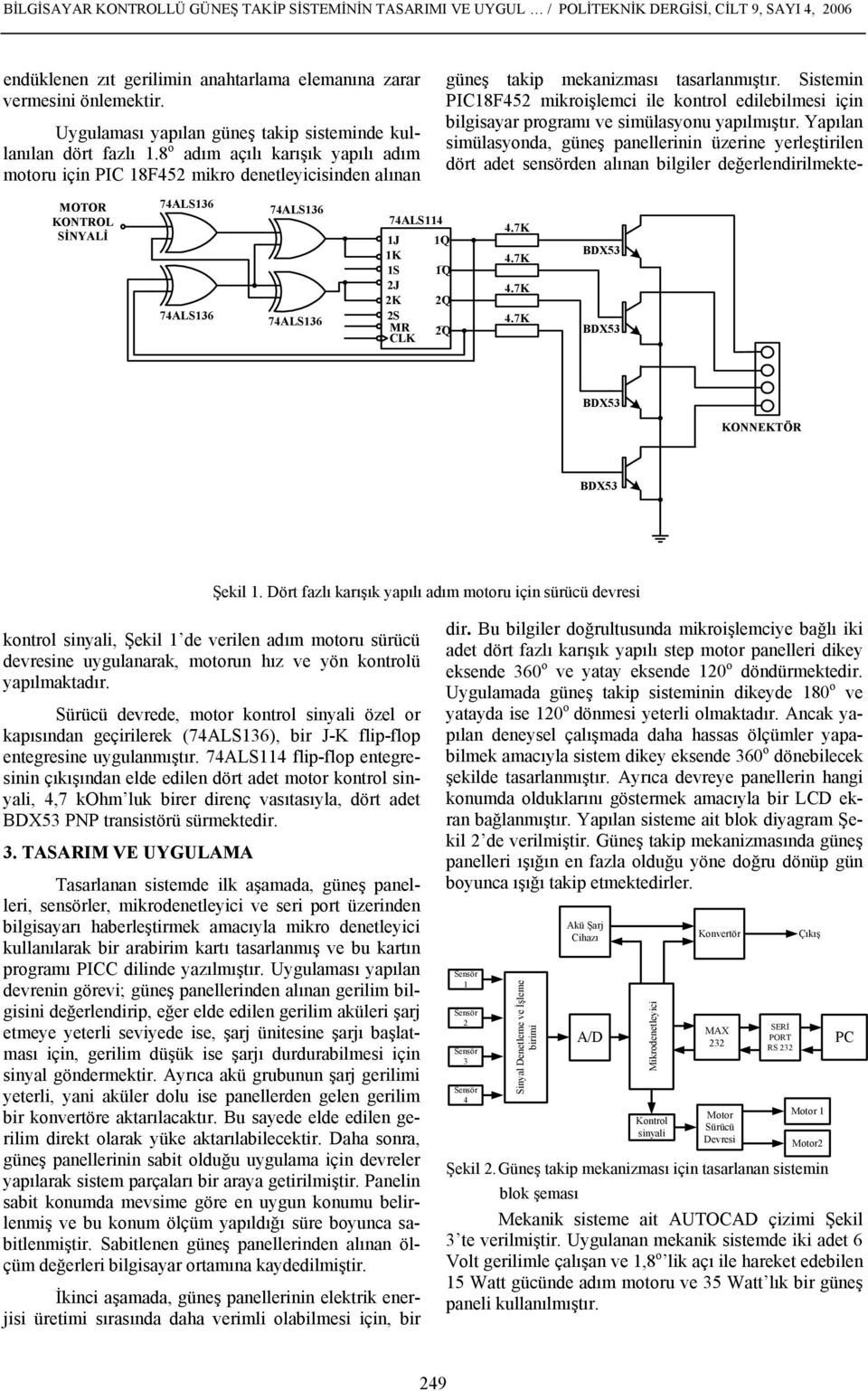 8 o adım açılı karışık yapılı adım motoru için PIC 18F42 mikro denetleyicisinden alınan MOTOR KONTROL SİNYALİ 4ALS6 4ALS6 4ALS6 4ALS6 4ALS4 1J 1K 1S 2J 2K 2S MR CLK 1Q 1Q 2Q 2Q 4.K 4.