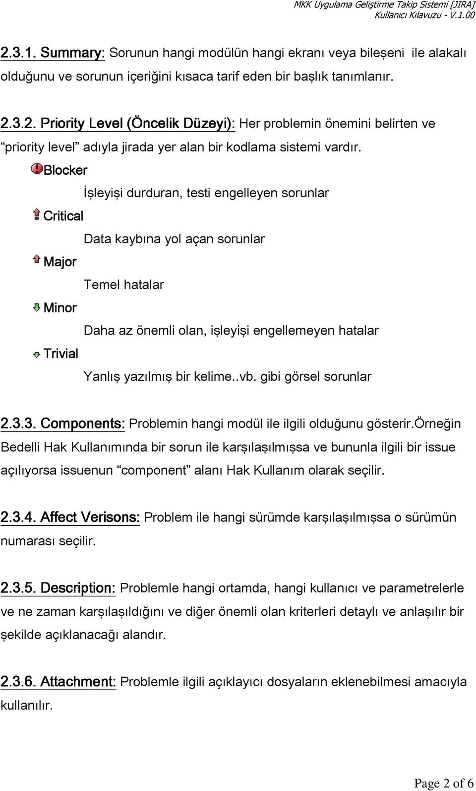 kelime..vb. gibi görsel sorunlar 2.3.3. Components: Problemin hangi modül ile ilgili olduğunu gösterir.