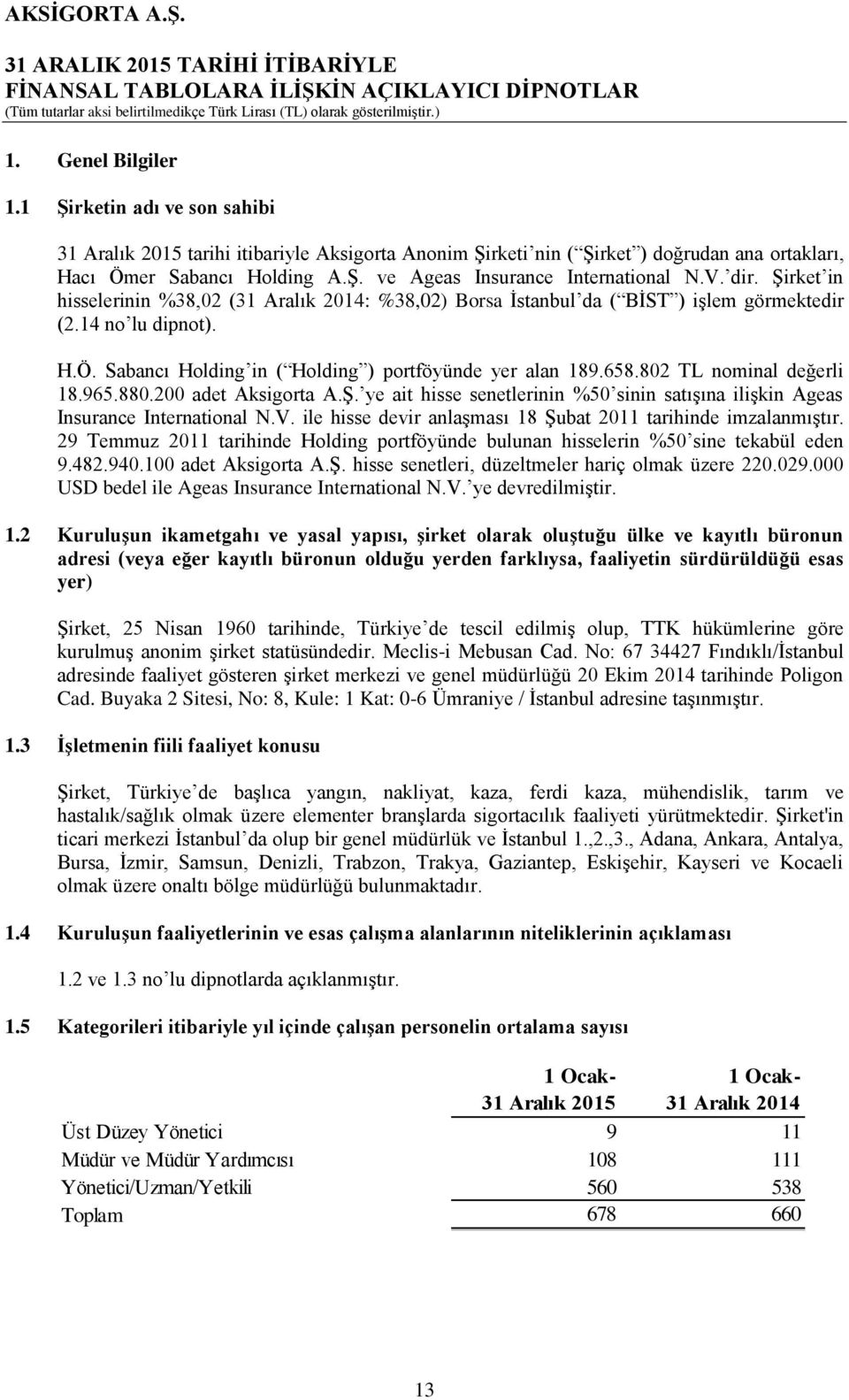 802 TL nominal değerli 18.965.880.200 adet Aksigorta A.Ş. ye ait hisse senetlerinin %50 sinin satışına ilişkin Ageas Insurance International N.V.