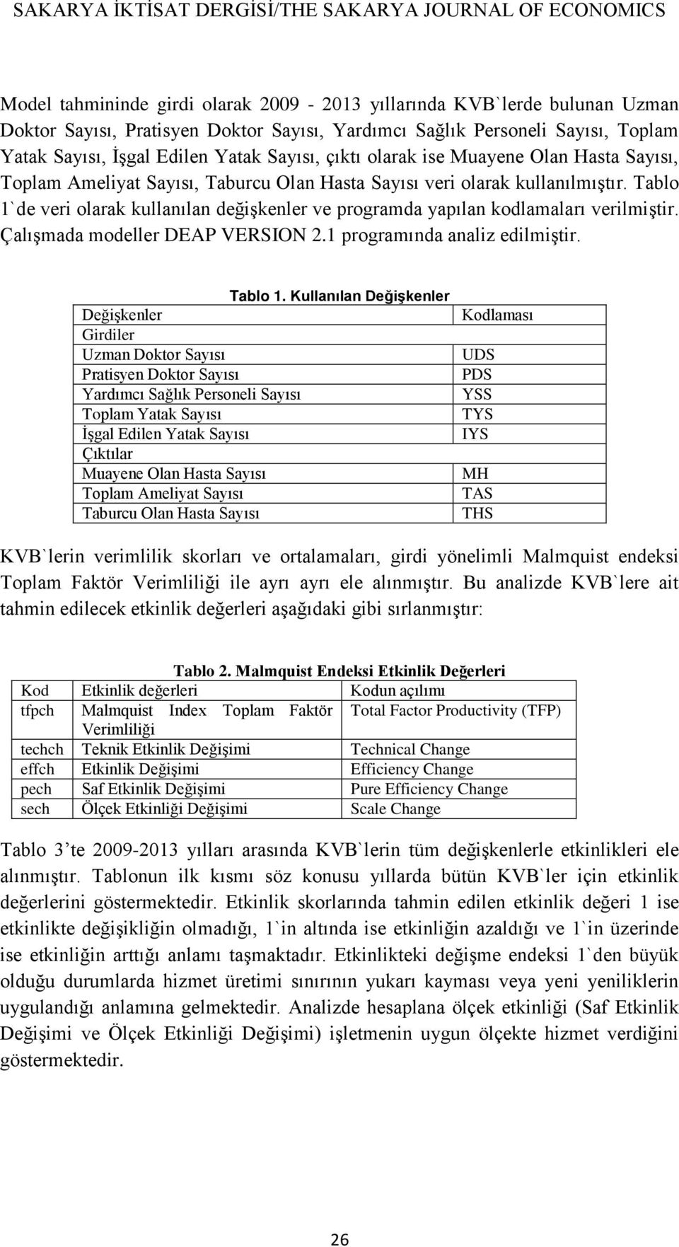 Tablo 1`de veri olarak kullanılan değişkenler ve programda yapılan kodlamaları verilmiştir. Çalışmada modeller DEAP VERSION 2.1 programında analiz edilmiştir. Tablo 1.