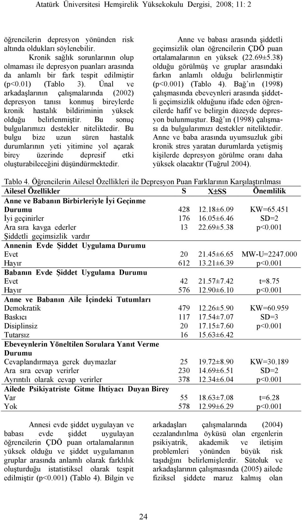 Bu bulgu bize uzun süren hastalık durumlarının yeti yitimine yol açarak birey üzerinde depresif etki oluşturabileceğini düşündürmektedir.