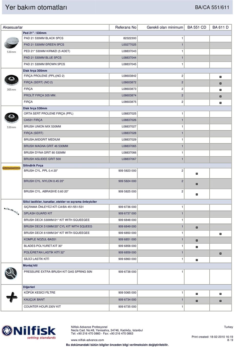 L08603874 2 FIRÇA L08603875 2 Disk fırça 530mm ORTA SERT PROLENE FIRÇA (PPL) L08837025 1 CA531 FIRÇA L08837026 1 BRUSH UNION MIX 530MM L08837027 1 FIRÇA (SERT) L08837028 1 BRUSH,MIDGRIT MEDIUM