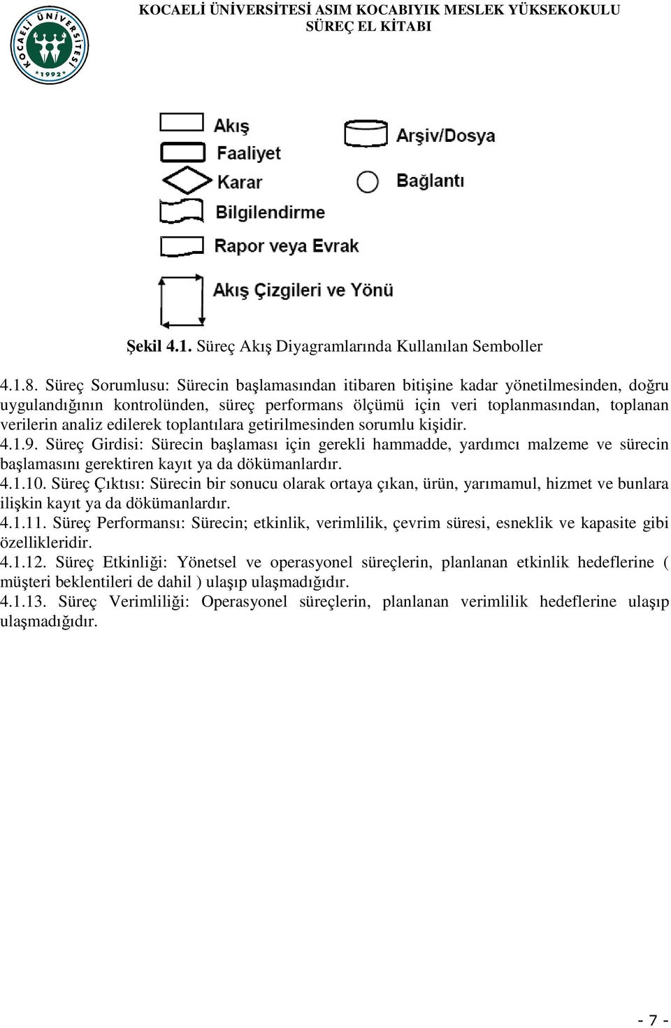 toplantılara getirilmesinden sorumlu kişidir. 4.1.9. Süreç Girdisi: Sürecin başlaması için gerekli hammadde, yardımcı malzeme ve sürecin başlamasını gerektiren kayıt ya da dökümanlardır. 4.1.10.