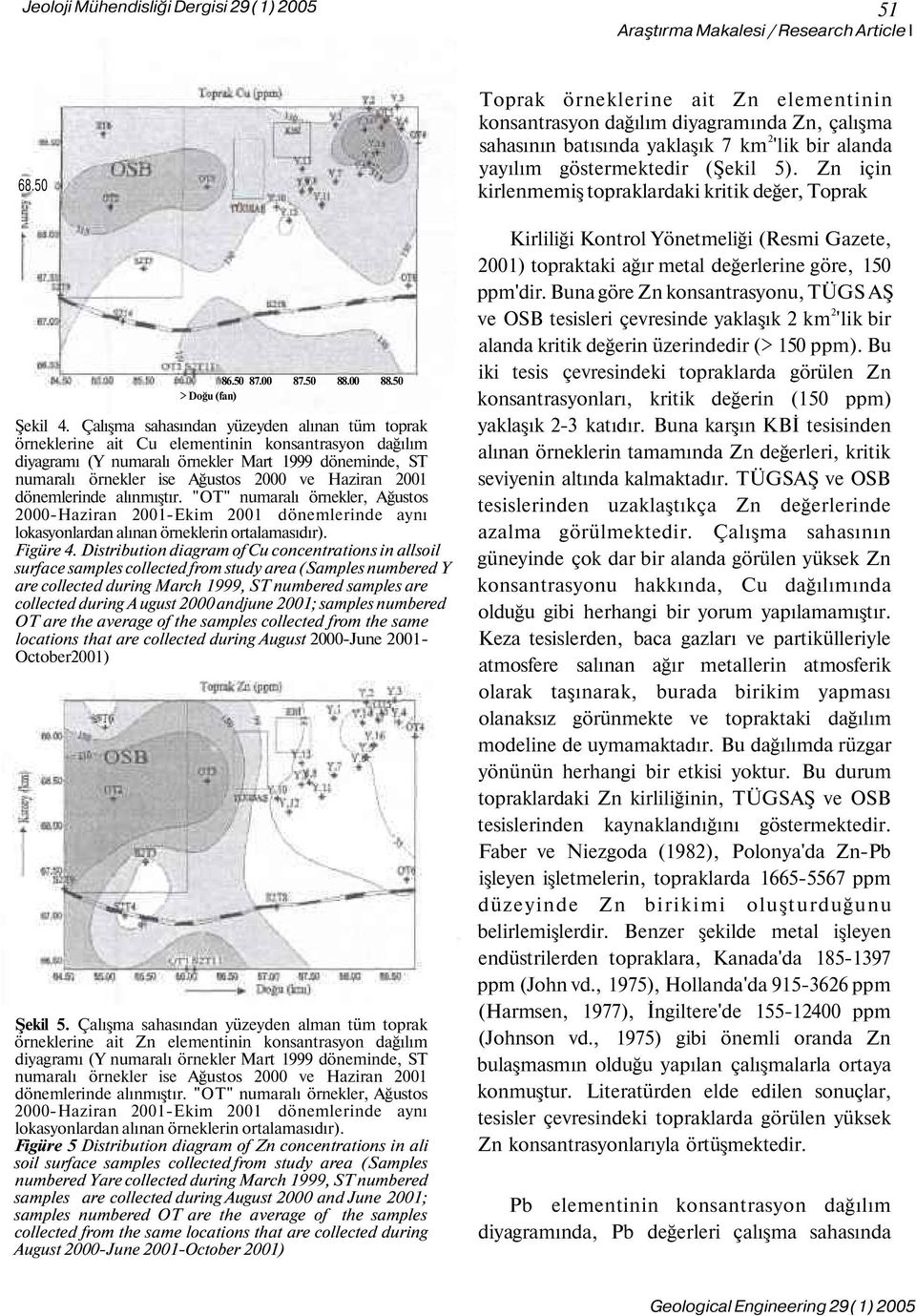 2001 dönemlerinde alınmıştır. "OT" numaralı örnekler, Ağustos 2000-Haziran 2001-Ekim 2001 dönemlerinde aynı lokasyonlardan alınan örneklerin ortalamasıdır). Figüre 4.