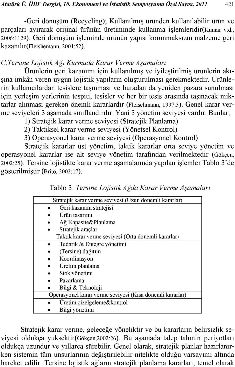 işlemleridir(kumar v.d., 2006:1129). Geri dönüşüm işleminde ürünün yapısı korunmaksızın malzeme geri kazanılır(fleishemann, 2001:52). C.