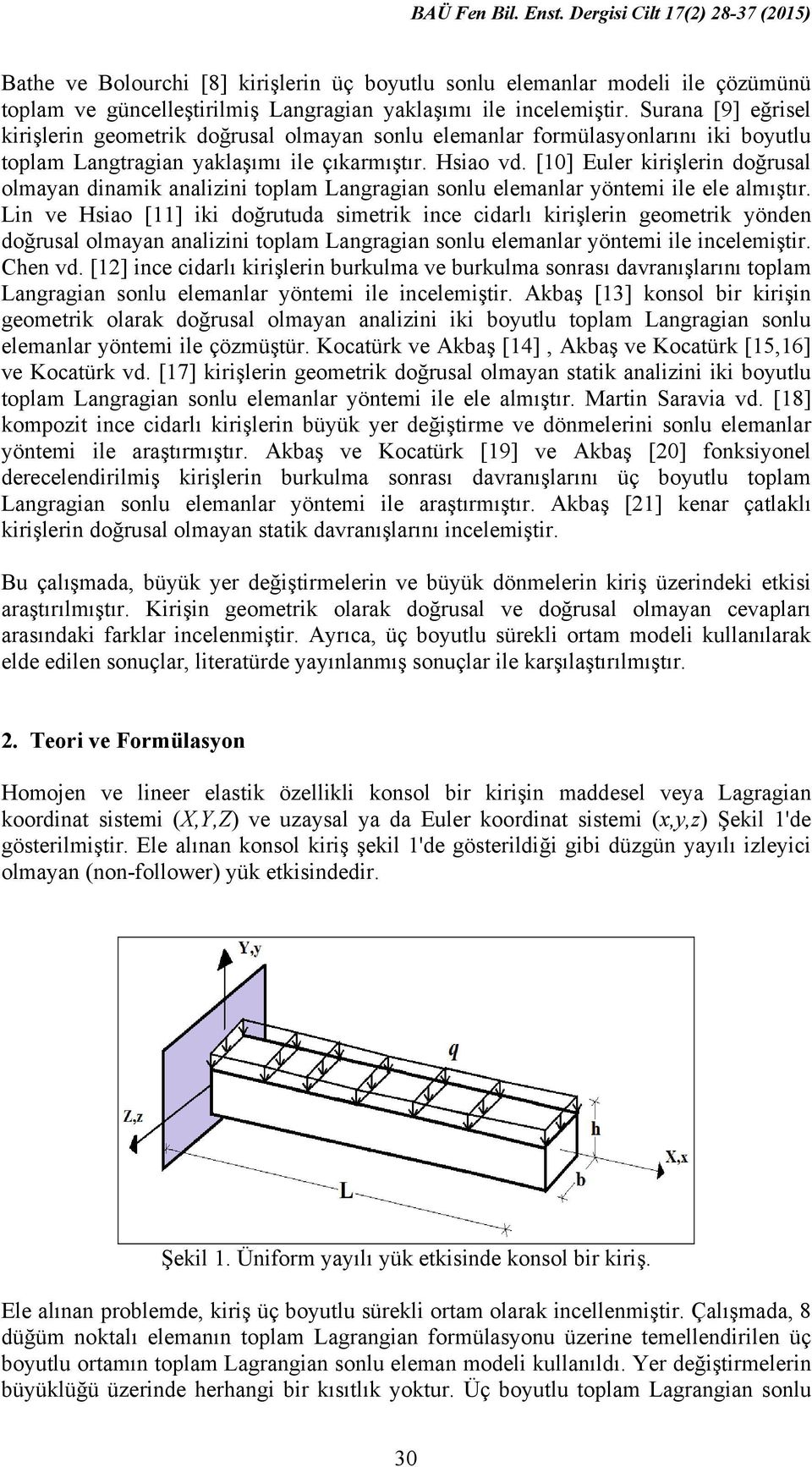 [] uler krşlern doğrusal olmayan dnamk analzn toplam Langragan sonlu elemanlar yöntem le ele almıştır.