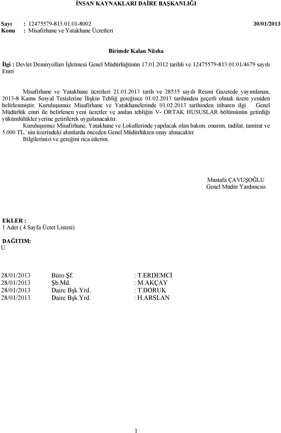 2013 tarihinden geçerli olmak üzere yeniden belirlenmiştir. Kuruluşumuz Misafirhane ve Yatakhanelerinde 01.02.