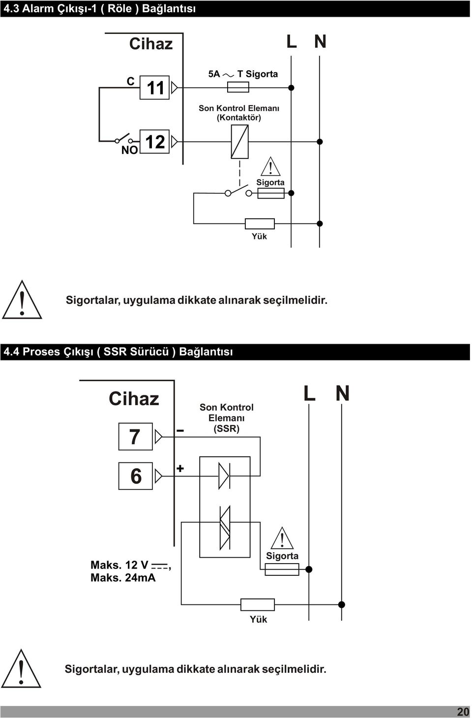 4 roses Çýkýþý ( SSR Sürücü ) Baðlantýsý Cihaz L N 7 6 Son Kontrol Elemaný (SSR) Maks.