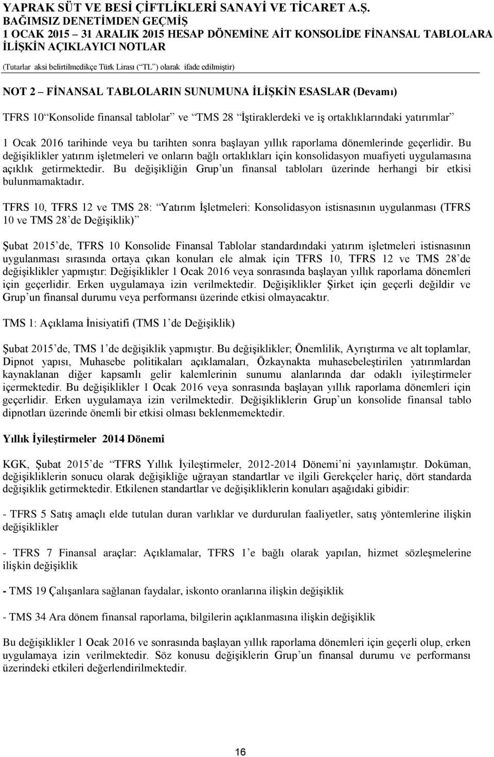 Bu değişikliğin Grup un finansal tabloları üzerinde herhangi bir etkisi bulunmamaktadır.