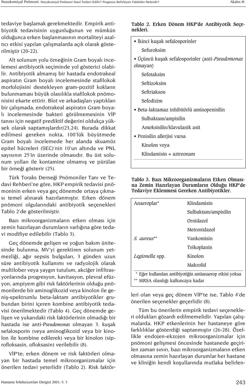 Sulbaktam/ampisilin Amoksisilin/klavulanik asit Penisilin allerjisi varsa Kinolon veya Klindamisin + aztreonam Tablo 3.