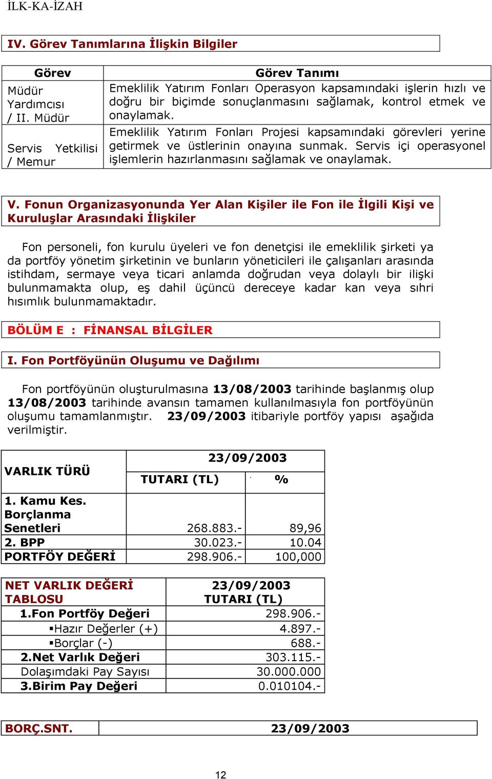 Emeklilik Yatırım Fonları Projesi kapsamındaki görevleri yerine getirmek ve üstlerinin onayına sunmak. Servis içi operasyonel işlemlerin hazırlanmasını sağlamak ve onaylamak. V.