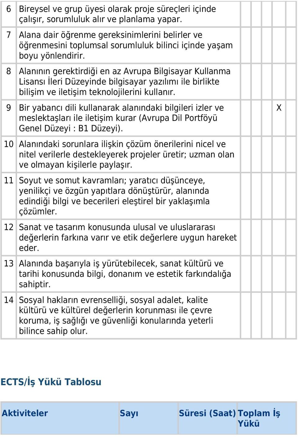 8 Alanının gerektirdiği en az Avrupa Bilgisayar Kullanma Lisansı İleri Düzeyinde bilgisayar yazılımı ile birlikte bilişim ve iletişim teknolojilerini kullanır.