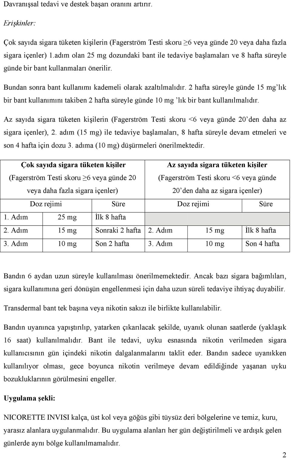 2 hafta süreyle günde 15 mg lık bir bant kullanımını takiben 2 hafta süreyle günde 10 mg lık bir bant kullanılmalıdır.