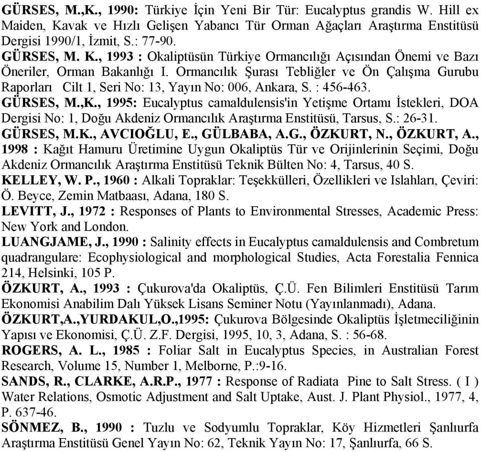 Ormancılık Şurası Tebliğler ve Ön Çalışma Gurubu Raporları Cilt 1, Seri No: 13, Yayın No: 006, Ankara, S. : 456-463. GÜRSES, M.,K.