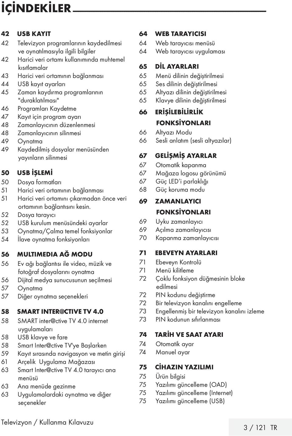 47 Kayıt için program ayarı 48 Zamanlayıcının düzenlenmesi 48 Zamanlayıcının silinmesi 49 Oynatma 49 Kaydedilmiş dosyalar menüsünden yayınların silinmesi 50 USB İŞLEMİ 50 Dosya formatları 51 Harici