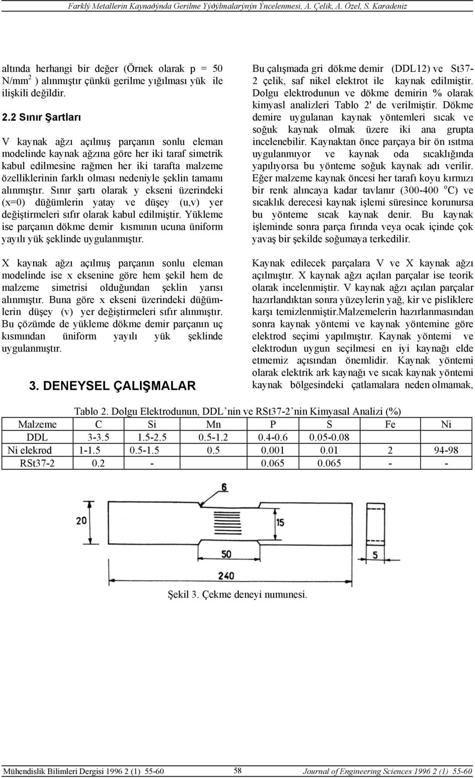 2 Sınır Şartları V kaynak ağzı açılmış parçanın sonlu eleman modelinde kaynak ağzına göre her iki taraf simetrik kabul edilmesine rağmen her iki tarafta malzeme özelliklerinin farklı olması nedeniyle