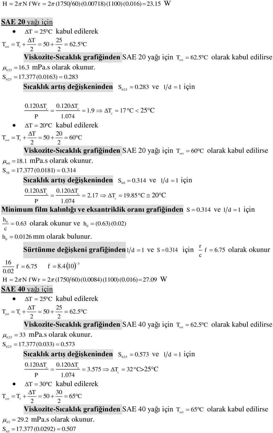 074 l d Minimum ilm kalınlığı eksantiklik oanı gaiğinden h0 0. h 0.0 0 0.0 olaak okunu mm olaak bulunu. h 0 (0.)(0.0) ütünme değişkeni gaiğinden.75 8.4 0 l d H N (750 0)(0.0084)(00)(0.0) 7.